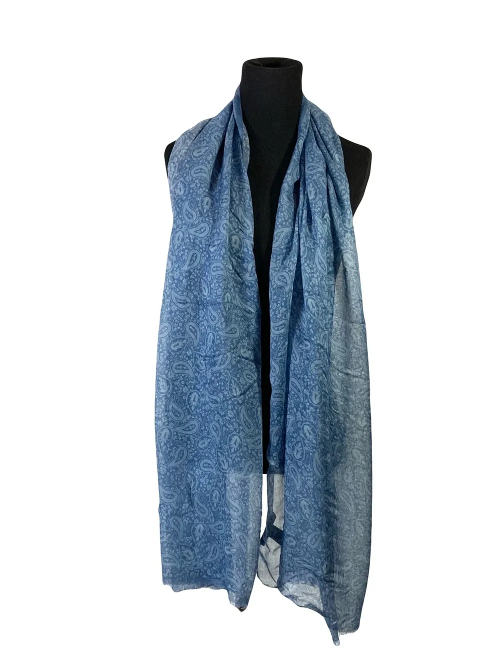 nwot JOHN VARVATOS Scarf 25”x73” Blue-Paisley ITALY Modal Fringe Trim